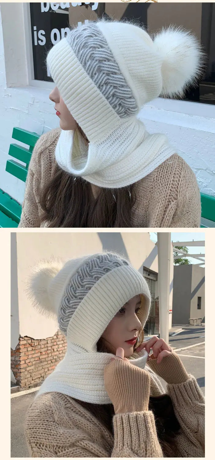 Women's Hats Scarves Earmuffs Fashionable Autumn and Winter Warmth Snow and Wind Scarf One-piece Hat Knitted Sweater Cover Hat
