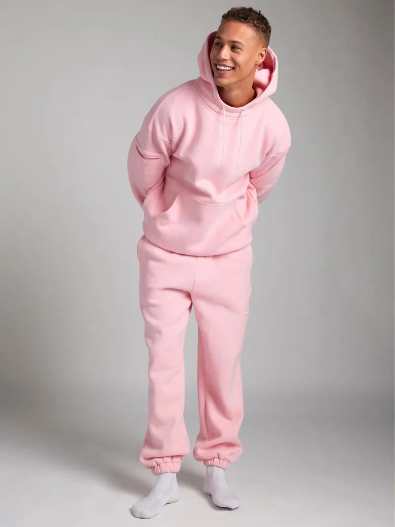 Fitness Workout Outfits Autumn Winter Women Tracksuit Sport Pocket Sweatshirt Hoodies with Eye Patch Sweatpants Two Piece Set