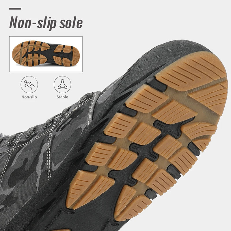 Winter Men's Snow Boots 2025 New Style Platform  Warm Fur Ankle Boots Camo Design Plush  Outdoor Non-slip Hiking Cycling Shoes